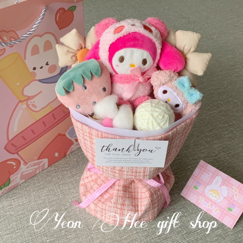 Kuromi Plush Doll Bouquet Cinnamon Roll Flower Girl Doll Birthday Gift Cute My Melody Plushie Toys