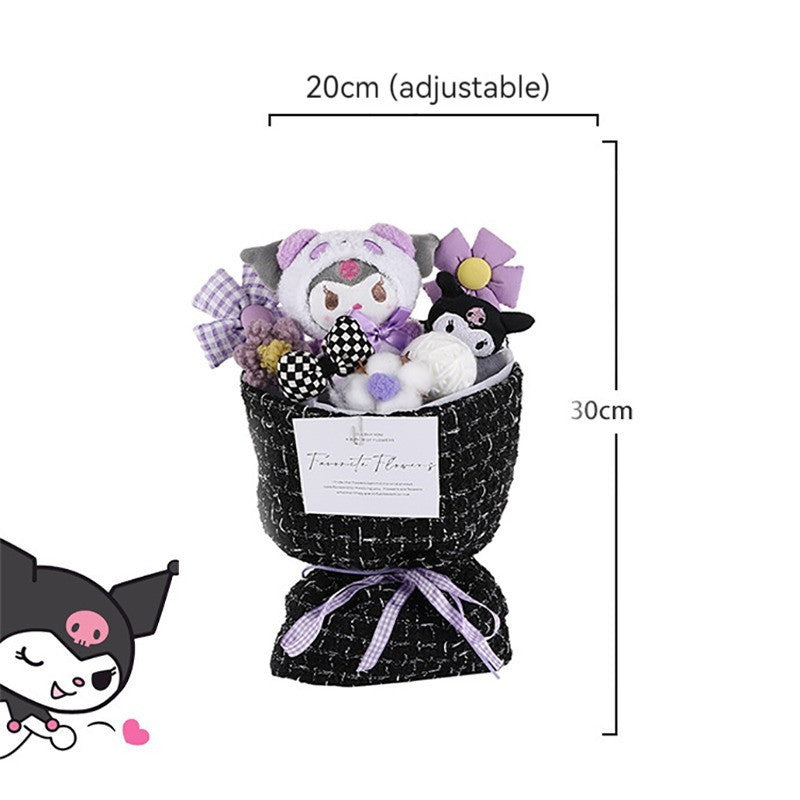 Cute Sanrio Kuromi Bouquet Set Doll Plush Birthday Gift with Bag & Light Anniversary Party Surprise
