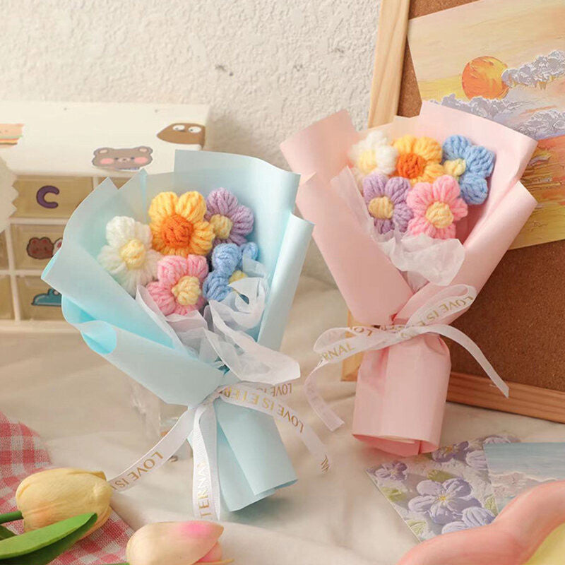 New Handmade Flower Bouquets Mini Crochet Flowers Colorful Artificial Flowers Teacher's Day Gift