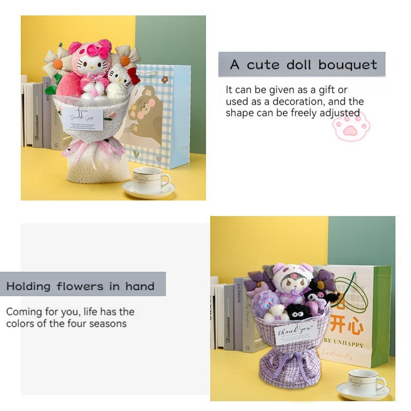 Cute Sanrio Kuromi Bouquet Set Doll Plush Birthday Gift with Bag & Light Anniversary Party Surprise