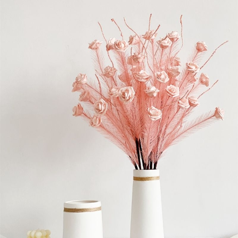 Artificial Reed Pampas with Roses Flowers Artificial Flower For Gift Wedding Party Home Birthday DIY