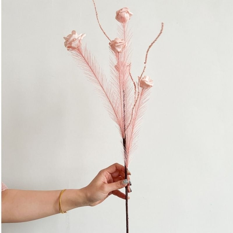 Artificial Reed Pampas with Roses Flowers Artificial Flower For Gift Wedding Party Home Birthday DIY