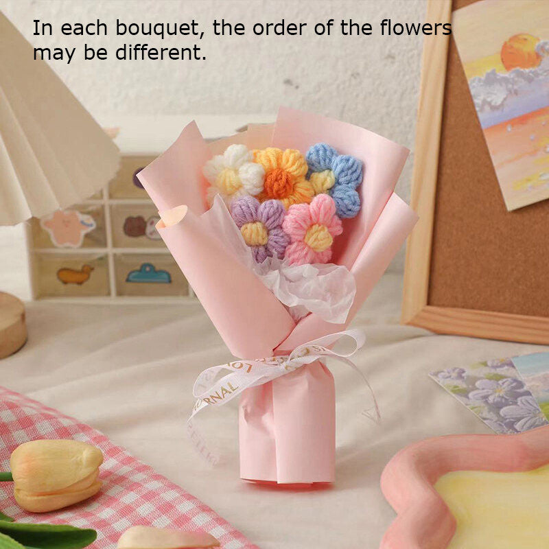 New  Handmade Flower Bouquets Mini Crochet Flowers Colorful Artificial Flowers Teacher's Day Gift