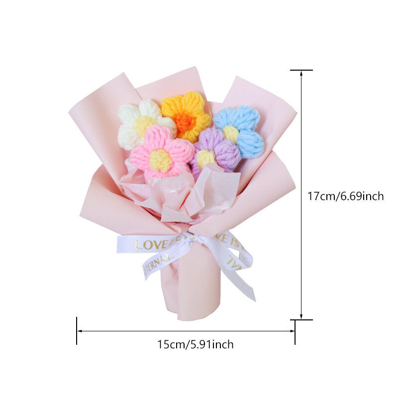 New  Handmade Flower Bouquets Mini Crochet Flowers Colorful Artificial Flowers Teacher's Day Gift
