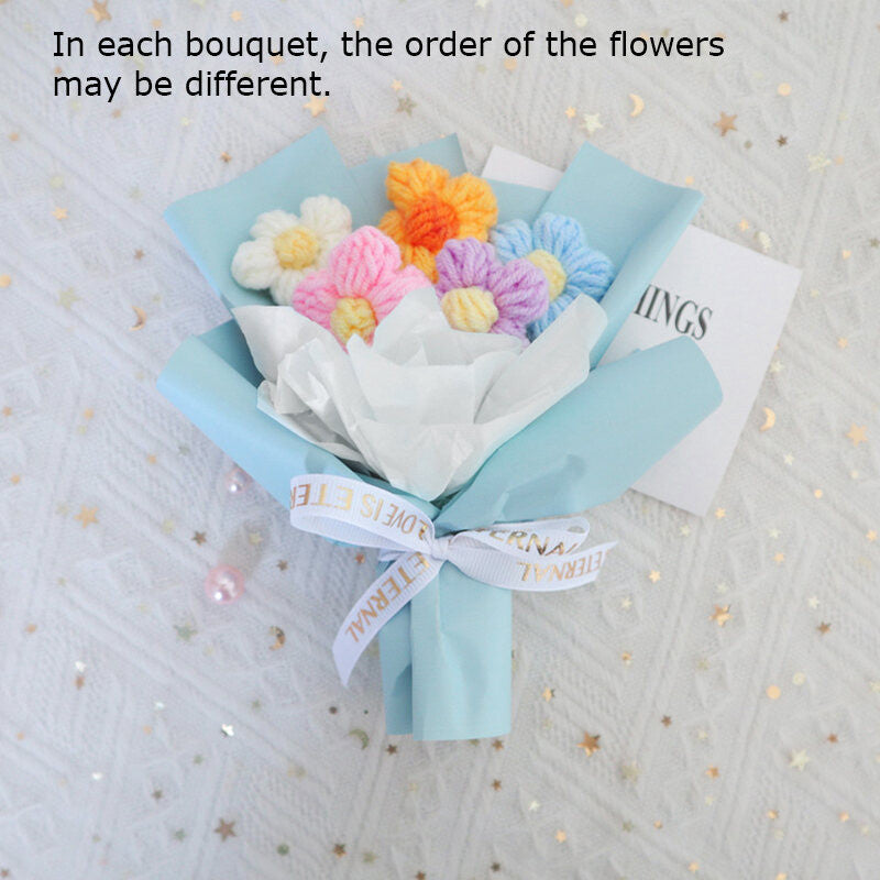 New  Handmade Flower Bouquets Mini Crochet Flowers Colorful Artificial Flowers Teacher's Day Gift