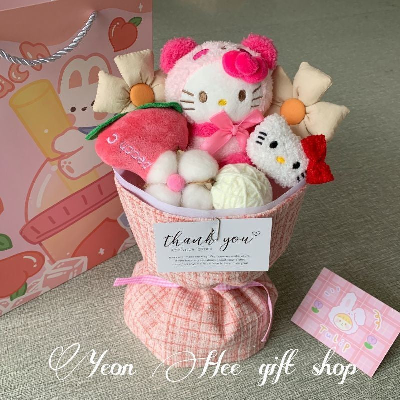 Cute Sanrio Kuromi Bouquet Set Doll Plush Birthday Gift with Bag & Light Anniversary Party Surprise