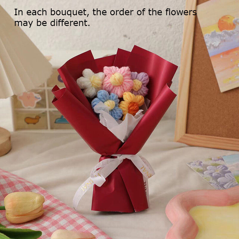 New  Handmade Flower Bouquets Mini Crochet Flowers Colorful Artificial Flowers Teacher's Day Gift