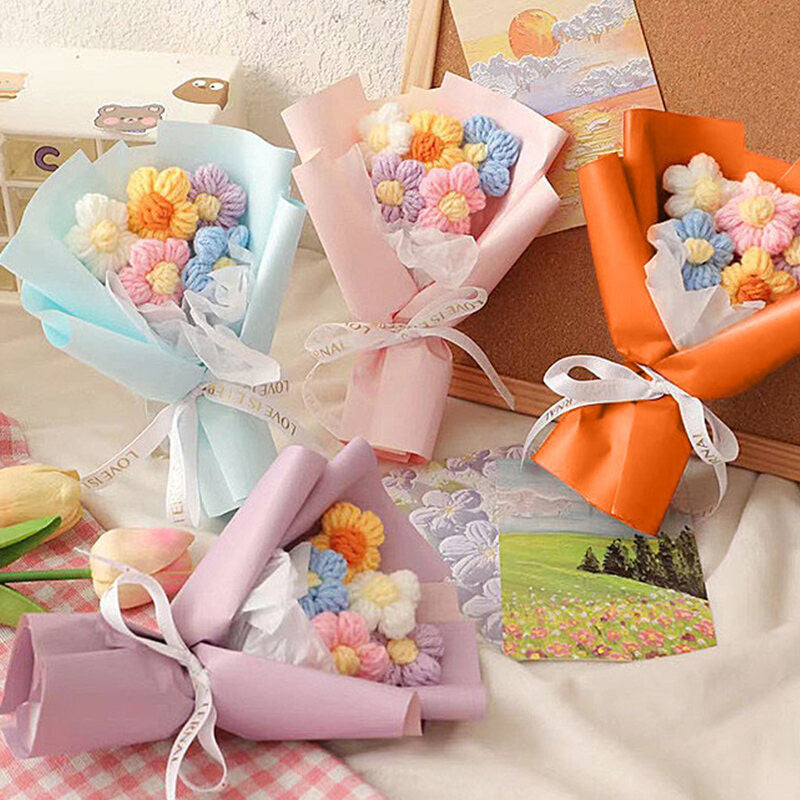 New  Handmade Flower Bouquets Mini Crochet Flowers Colorful Artificial Flowers Teacher's Day Gift