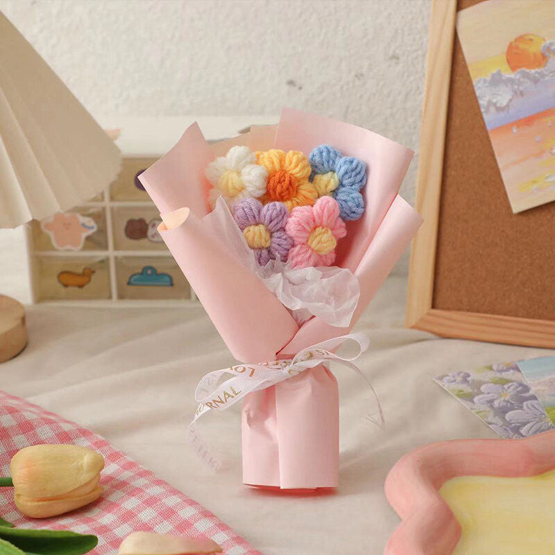 New  Handmade Flower Bouquets Mini Crochet Flowers Colorful Artificial Flowers Teacher's Day Gift