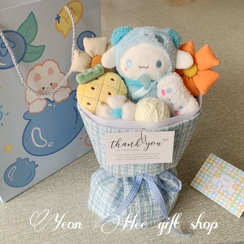 Cute Sanrio Kuromi Bouquet Set Doll Plush Birthday Gift with Bag & Light Anniversary Party Surprise
