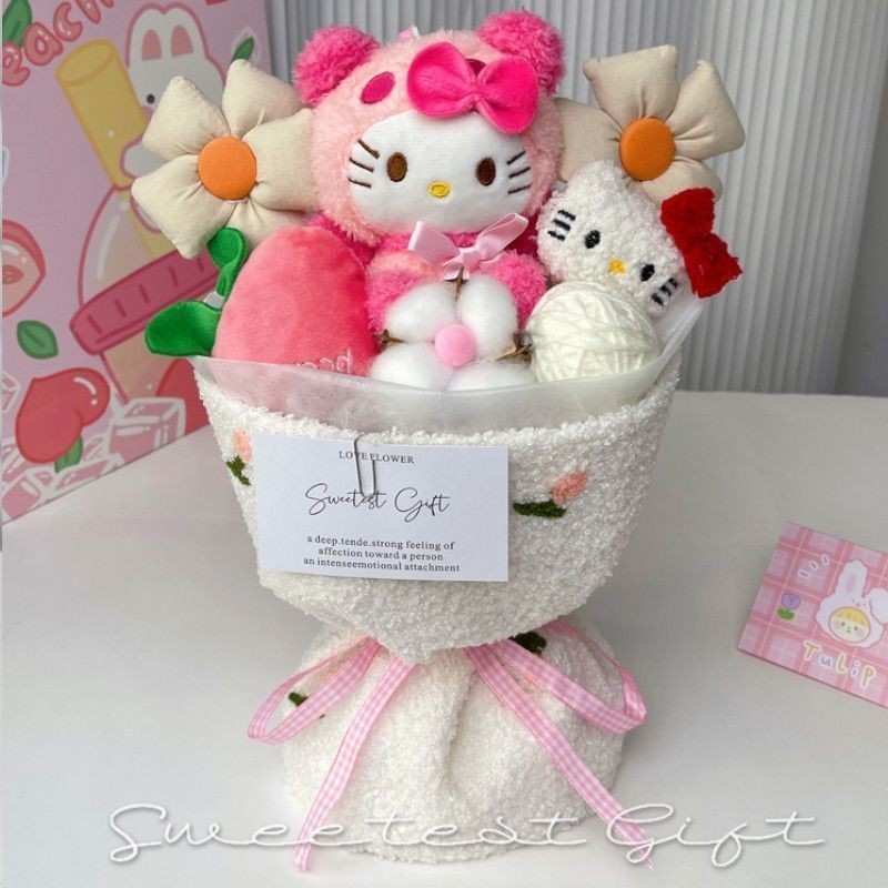 Cute Sanrio Kuromi Bouquet Set Doll Plush Birthday Gift with Bag & Light Anniversary Party Surprise