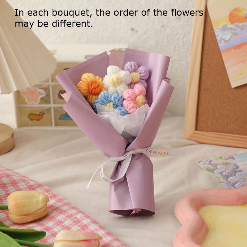 New  Handmade Flower Bouquets Mini Crochet Flowers Colorful Artificial Flowers Teacher's Day Gift