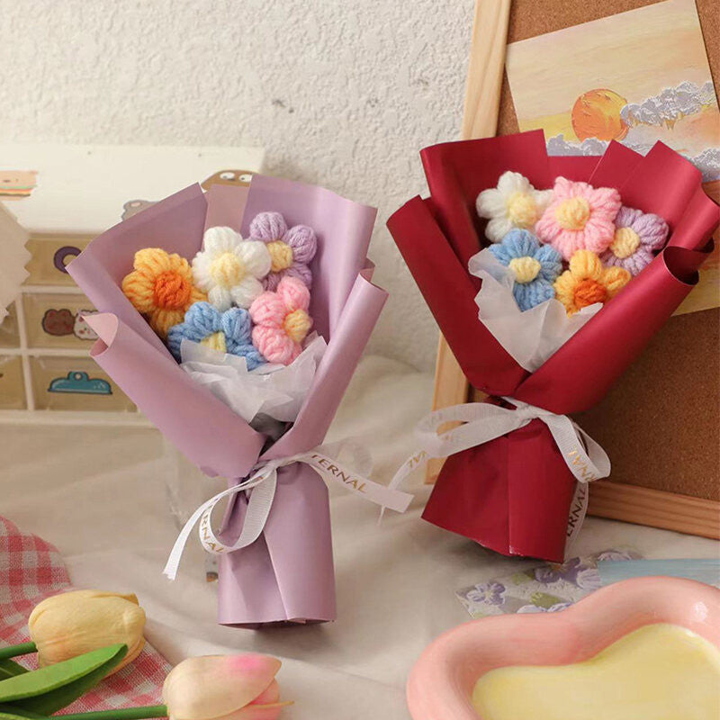 New  Handmade Flower Bouquets Mini Crochet Flowers Colorful Artificial Flowers Teacher's Day Gift