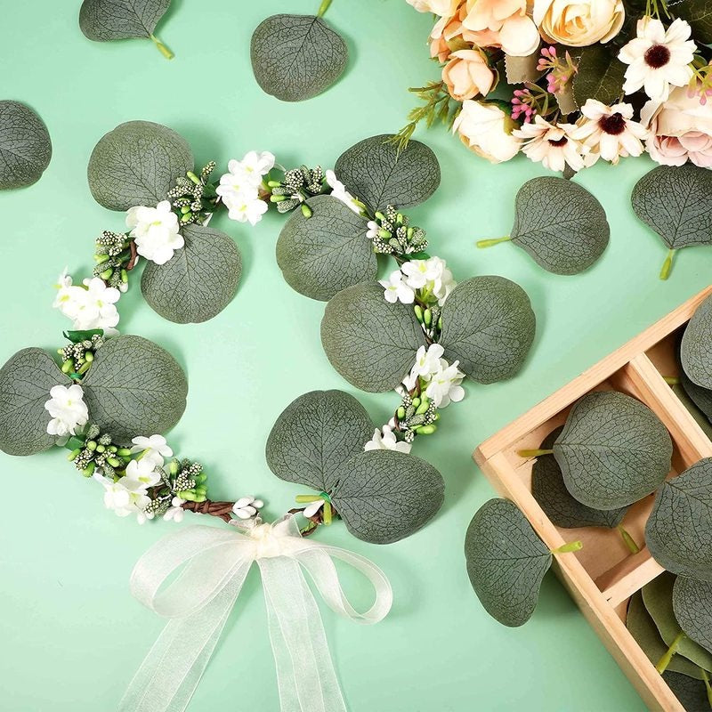 Eucalyptus Leaves Artificial Green Leaves for DIY Wreath Wedding Boutonnieres Corsages Cake Decor