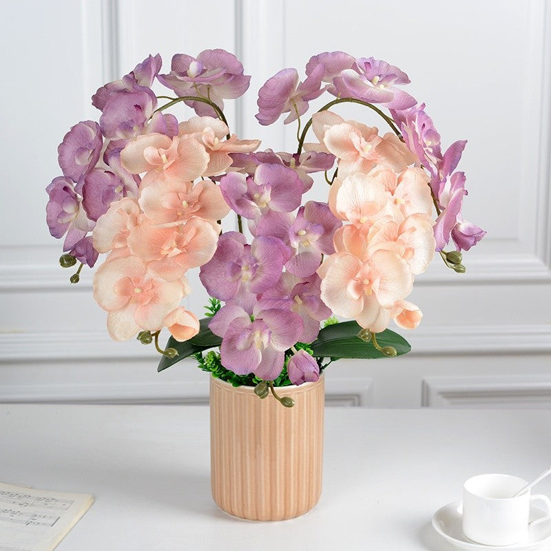 Artificial Flower 8 heads Orchid Branch Fake Phalaenopsis Potted Plants Home Decor DIY Wedding