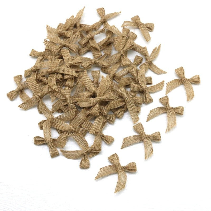 (1 Piece) size10mm Vintage Style Natural Linen Jute Fabric Bow Gift Box Decoration Handmade DIY