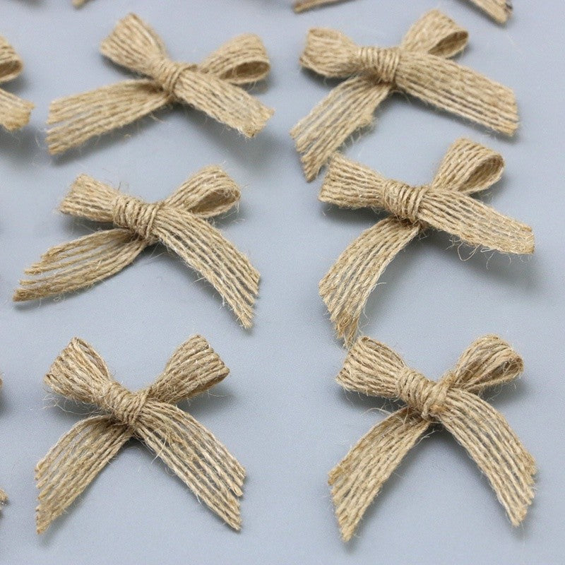 (1 Piece) size10mm Vintage Style Natural Linen Jute Fabric Bow Gift Box Decoration Handmade DIY