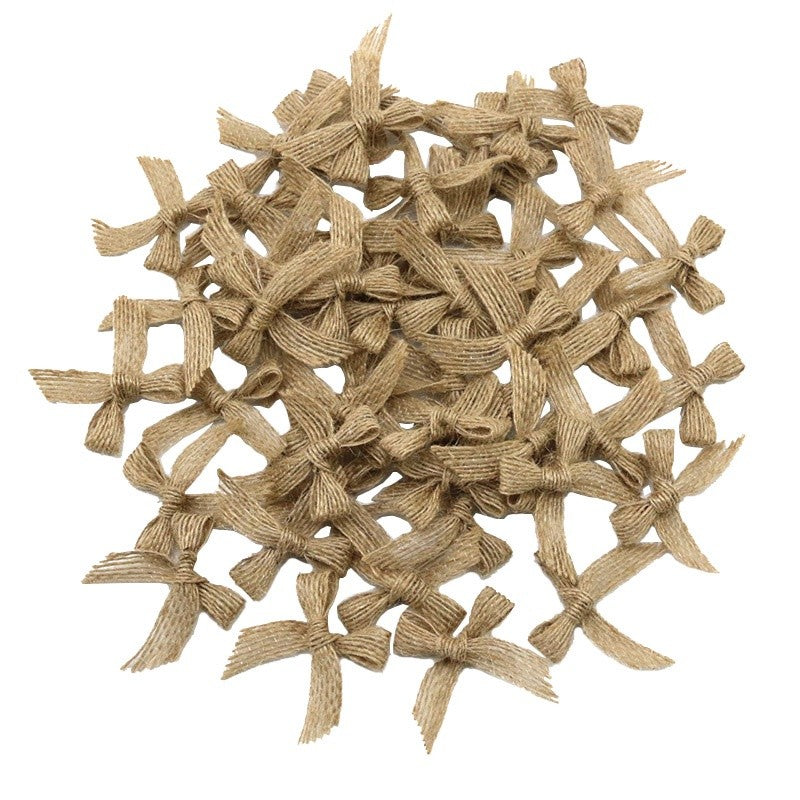 (1 Piece) size10mm Vintage Style Natural Linen Jute Fabric Bow Gift Box Decoration Handmade DIY
