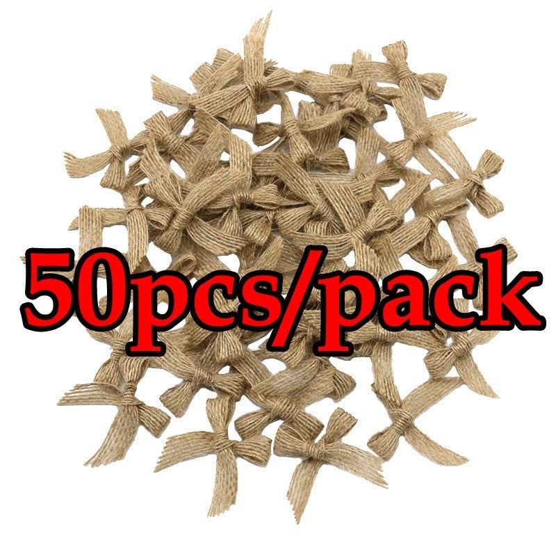 (1 Piece) size10mm Vintage Style Natural Linen Jute Fabric Bow Gift Box Decoration Handmade DIY